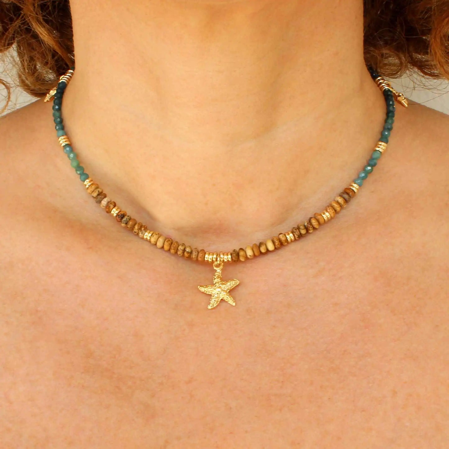 Beaded Gold Starfish Pendant Necklace