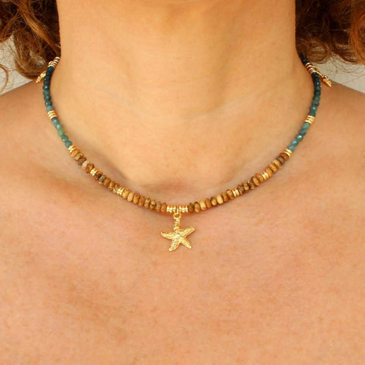 Beaded Gold Starfish Pendant Necklace