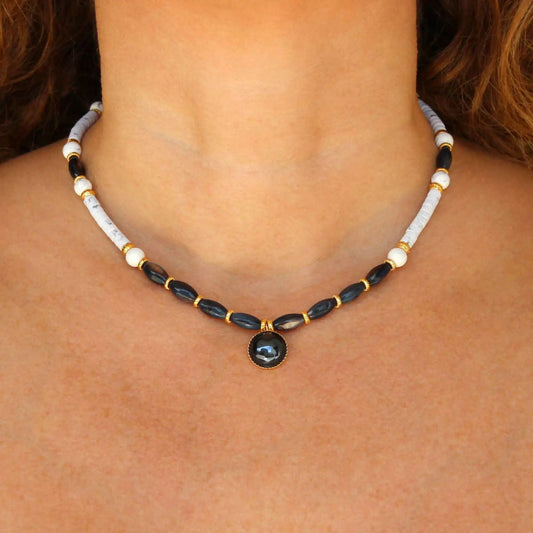 Black and White Gemstone Necklace