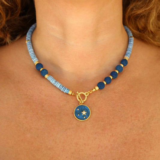 Boho Beaded Gemstone Blue Necklace