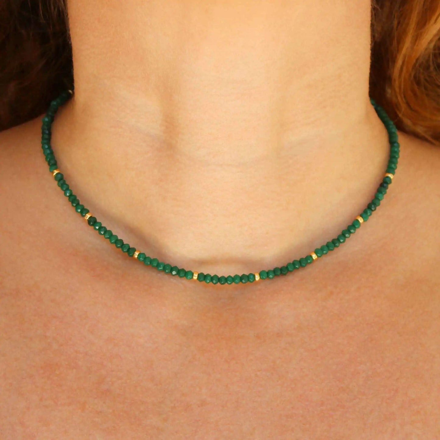 Dainty Green Jade Beaded Choker Necklace