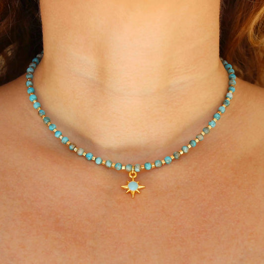Dainty Turquoise Sun Pendant Necklace