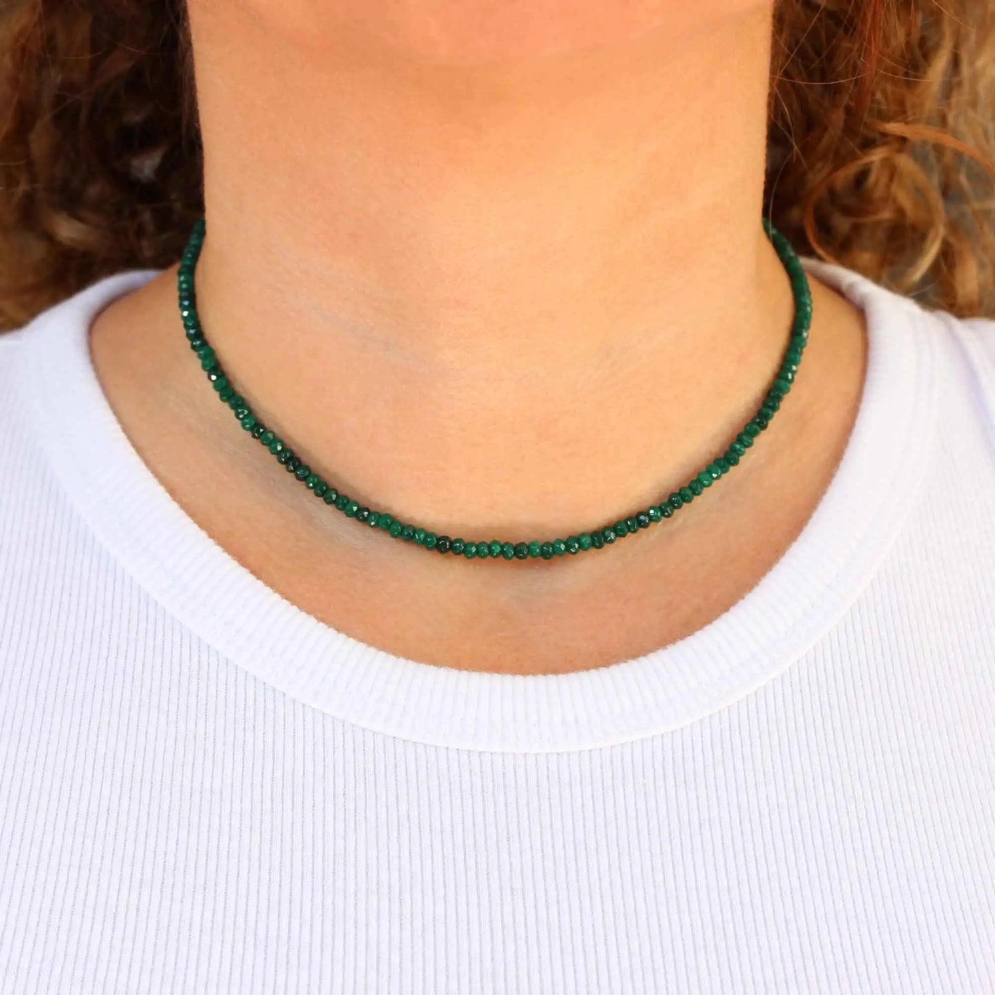 Jade Necklace, Green Beaded Choker