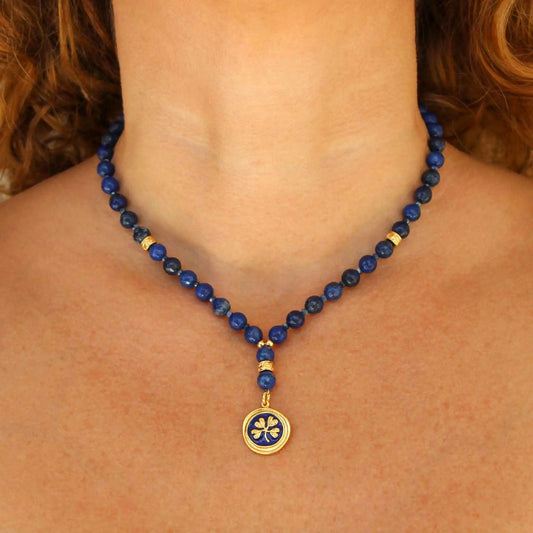 Lapis Navy Blue Clover Necklace for Women