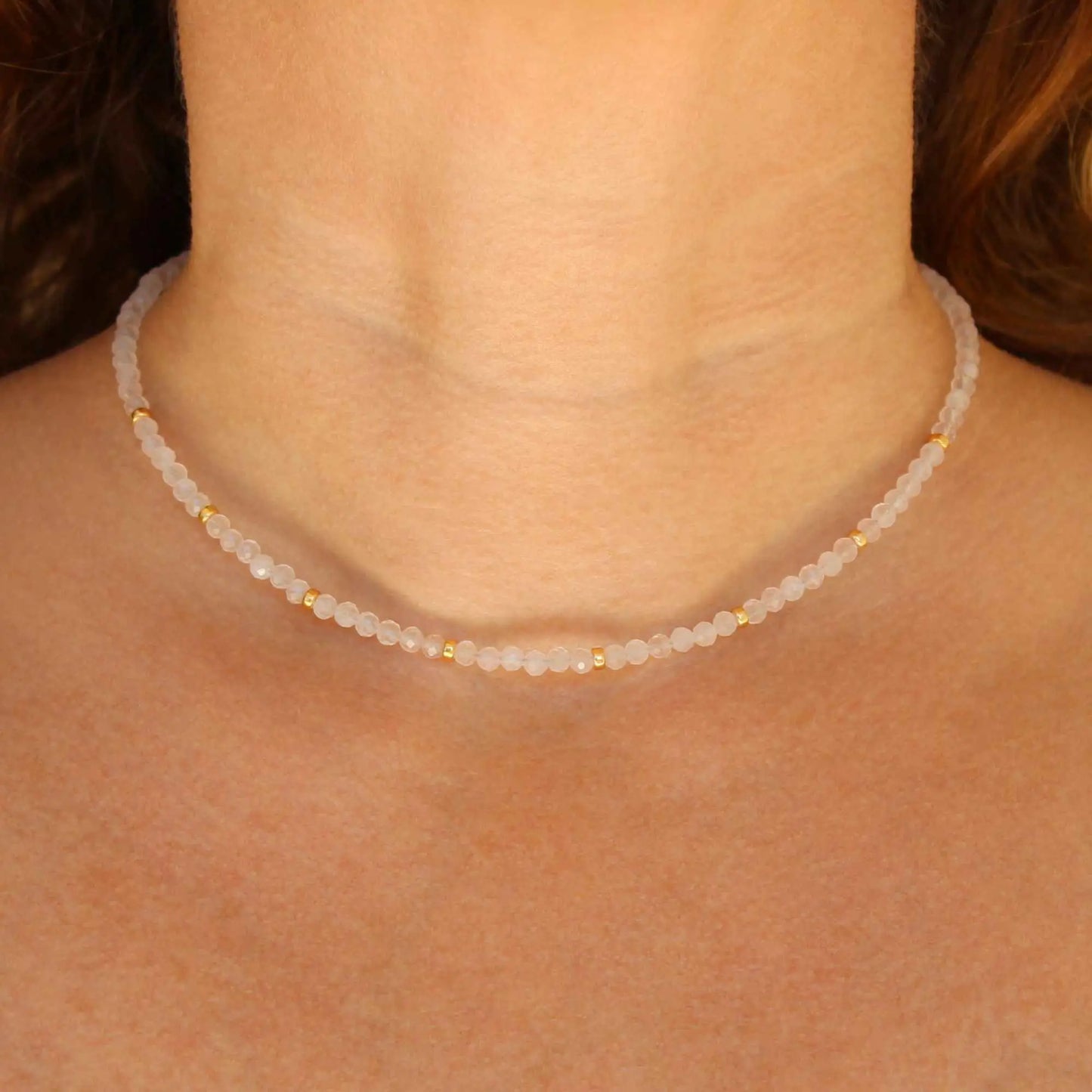 Light Pink Quartz Beaded Choker Necklace