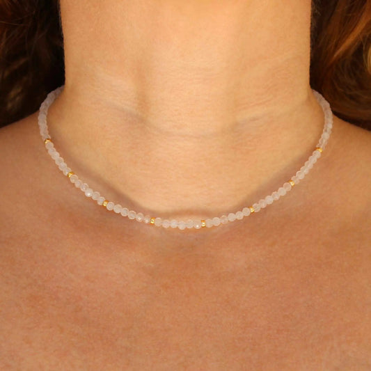 Light Pink Quartz Beaded Choker Necklace