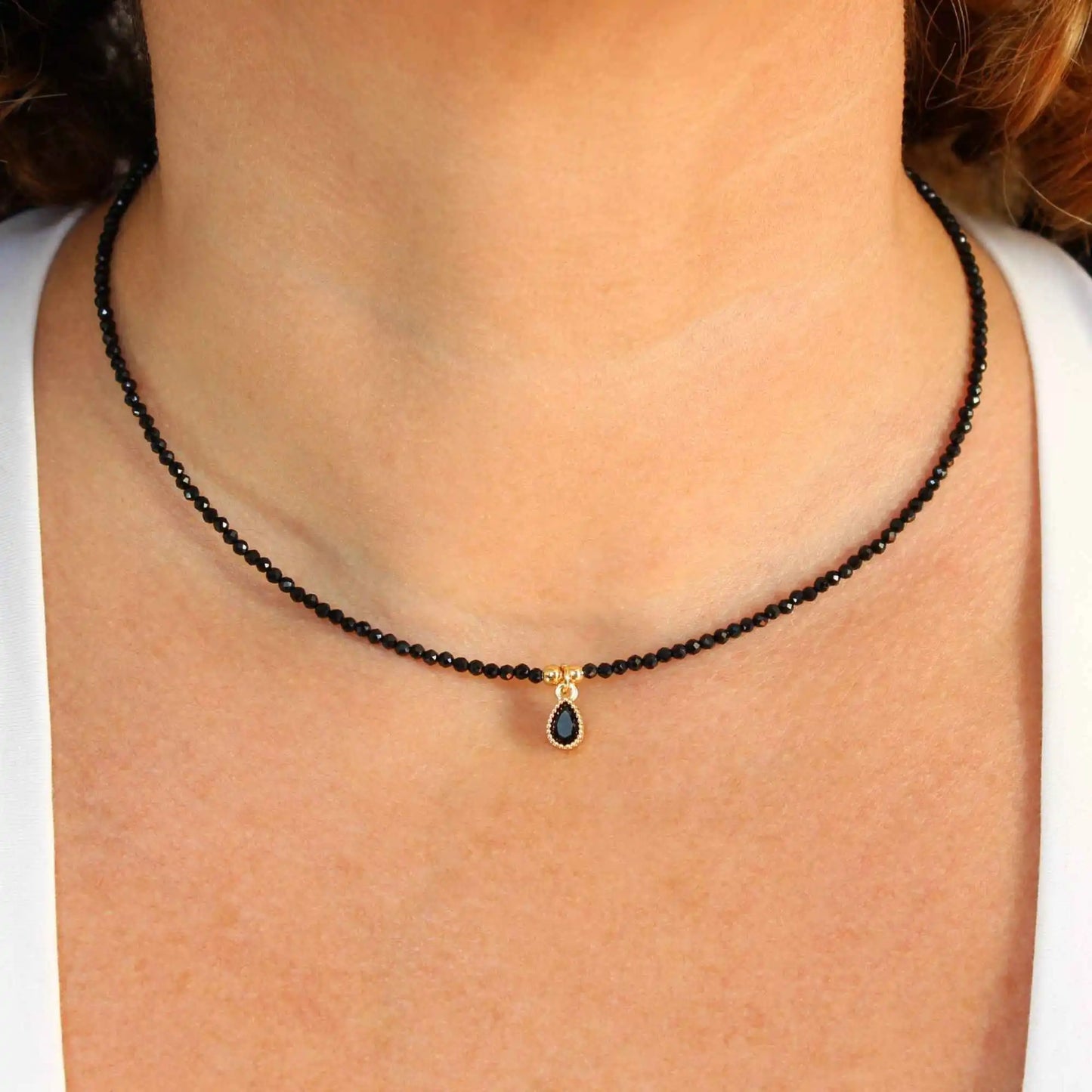 Minimalist Black Pendant Necklace, Dainty Beaded Choker