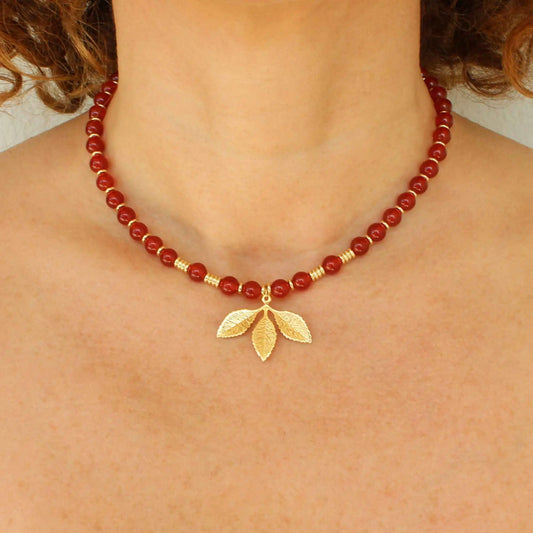 Red Carnelian Beaded Gemstone Choker Necklace