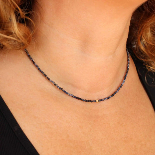 Beaded Sapphire Necklace, September Birthstone Jewelry
