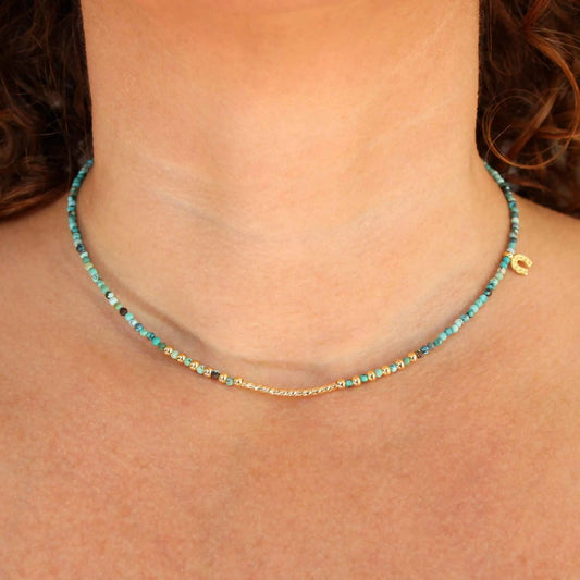 Turquoise Necklace, Dainty Beaded Choker